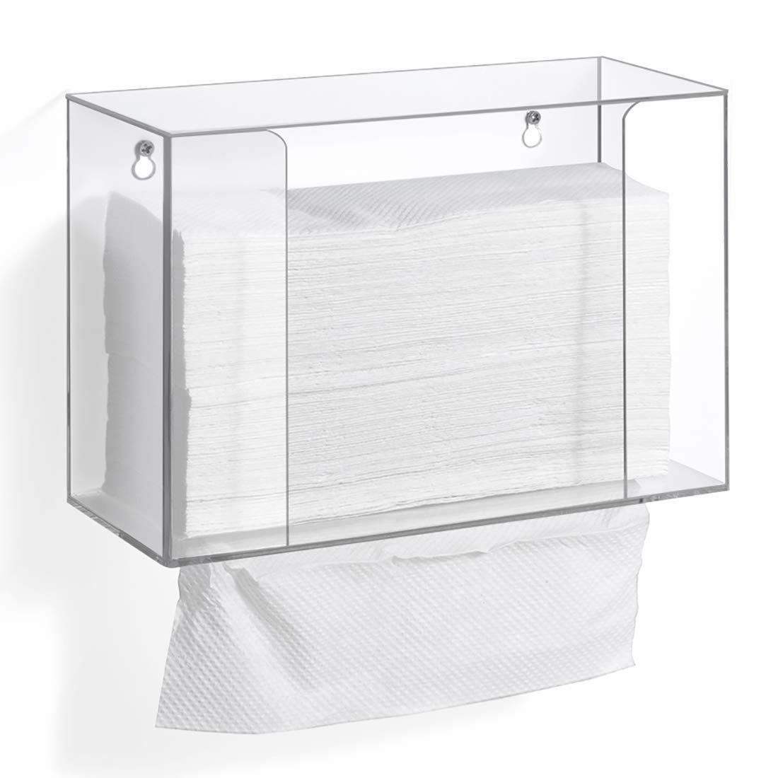 Acrylic Wall Mounted Paper Hand Towel Dispenser, Folded Towel Holder for Kitchen, Bathroom, Countertop and Restaurant Use, Desktop or Wall Mounted Clear Dispenser for Easy Access, Clear