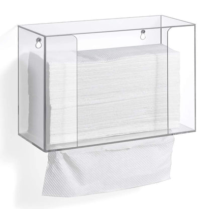 Acrylic Wall Mounted Paper Hand Towel Dispenser, Folded Towel Holder for Kitchen, Bathroom, Countertop and Restaurant Use, Desktop or Wall Mounted Clear Dispenser for Easy Access, Clear