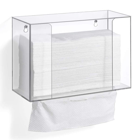Acrylic Wall Mounted Paper Hand Towel Dispenser, Folded Towel Holder for Kitchen, Bathroom, Countertop and Restaurant Use, Desktop or Wall Mounted Clear Dispenser for Easy Access, Clear