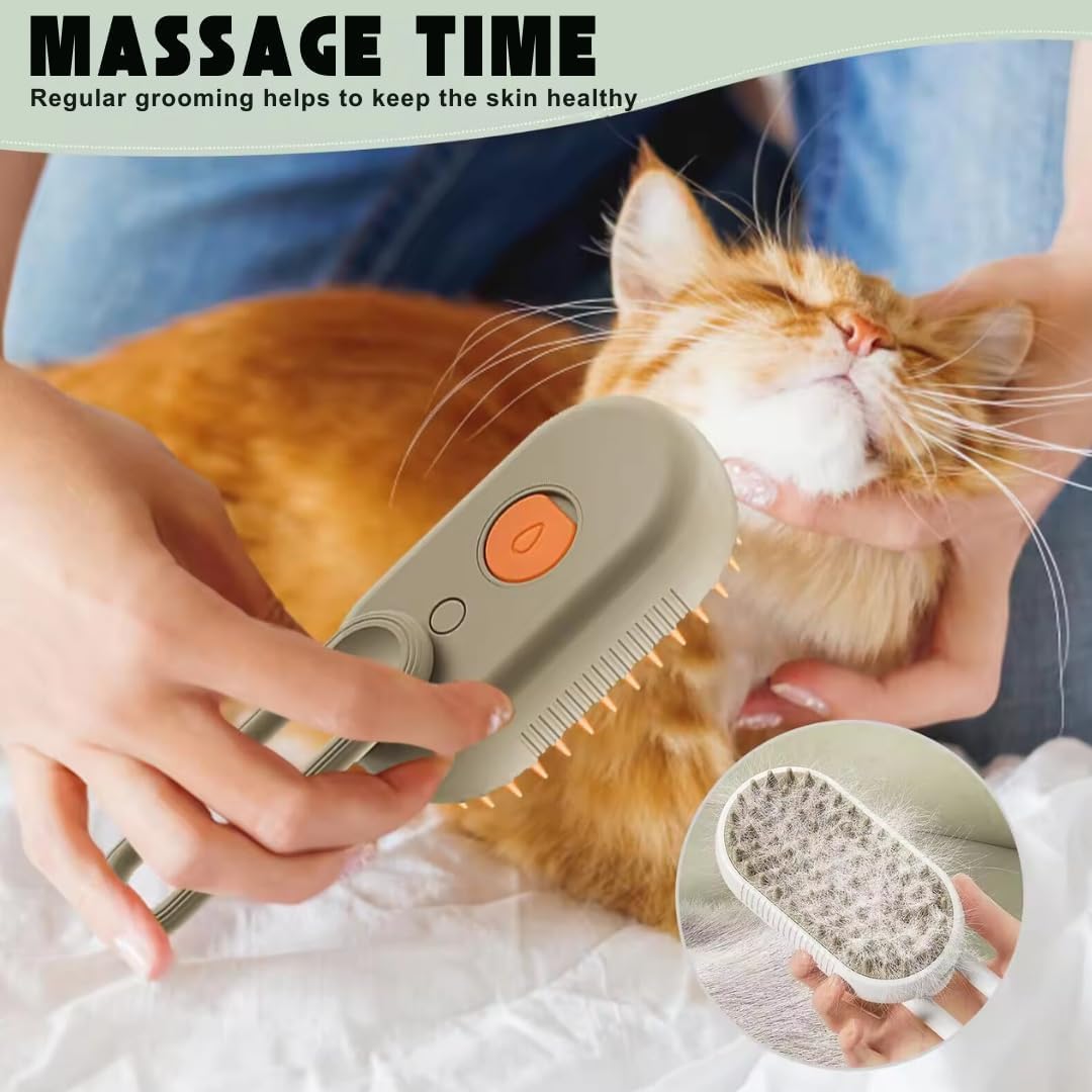 KRIVAZ 3 In 1 Steam Brush, Cat & Dog Grooming Brush, Reduces Shedding, All Hair Types, Unisex, All Ages, Pet Owners with Cats or Dogs