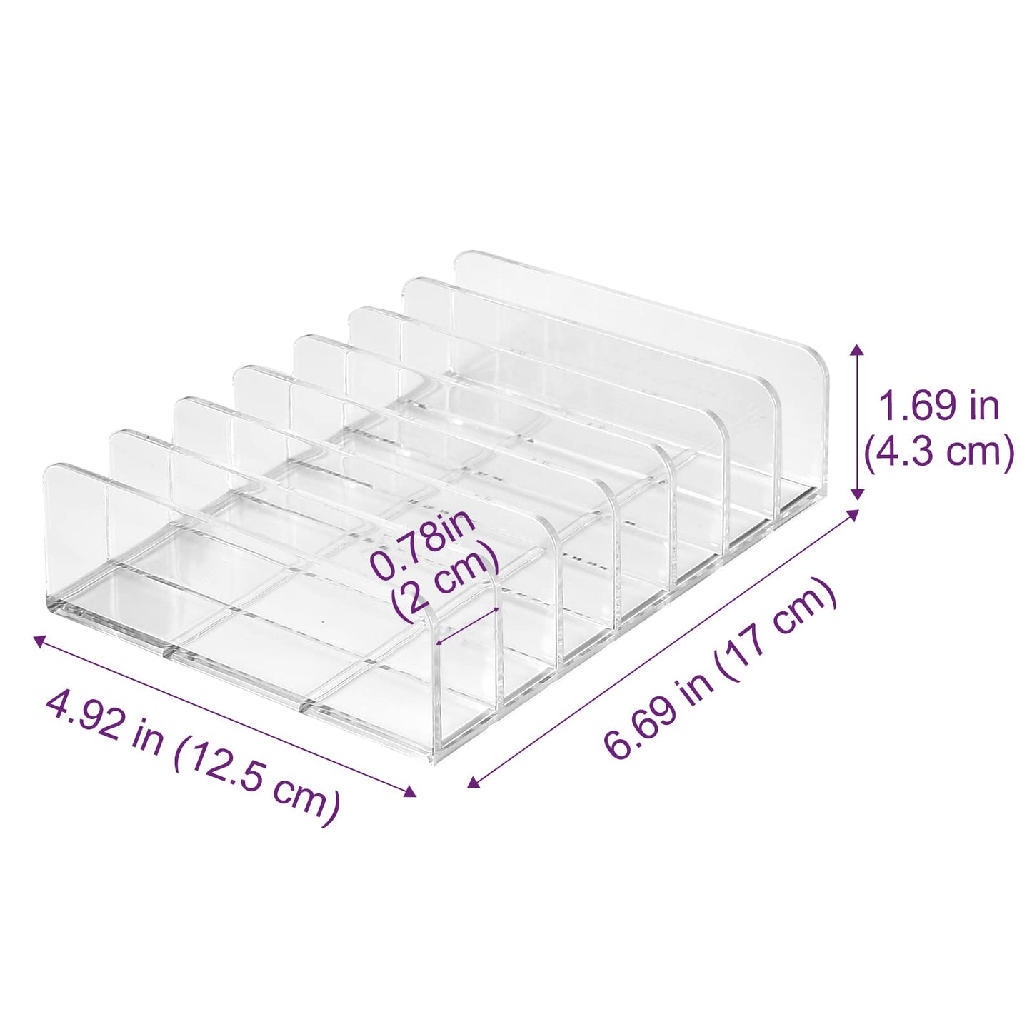 Eyeshadow Palette Organizer Set, 2-Piece Clear Plastic Makeup Holders with 7 Divided Sections, Acrylic Cosmetic Storage Rack for Eye Shadow Palettes, Vanity and Dresser Display Stand, Clear