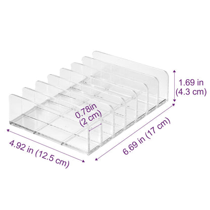 Eyeshadow Palette Organizer Set, 2-Piece Clear Plastic Makeup Holders with 7 Divided Sections, Acrylic Cosmetic Storage Rack for Eye Shadow Palettes, Vanity and Dresser Display Stand, Clear
