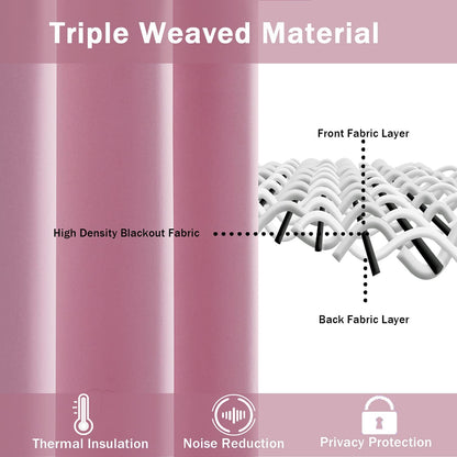 Blackout Curtains with Tiebacks - Thermal Insulated, Light Blocking and Noise Reducing Grommet Curtain Drapes for Bedroom and Living Room, Set of 2 Panels,