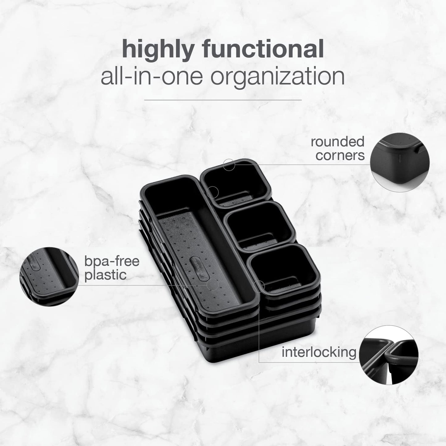 8-Piece Interlocking Bin Pack-CARBON COLLECTION Customizable Multi-Purpose Storage, Durable, Easy to Clean & BPA-Free