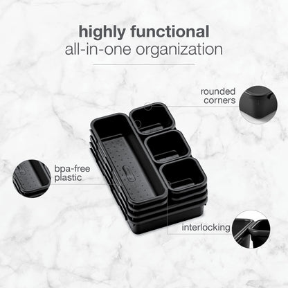 8-Piece Interlocking Bin Pack-CARBON COLLECTION Customizable Multi-Purpose Storage, Durable, Easy to Clean & BPA-Free