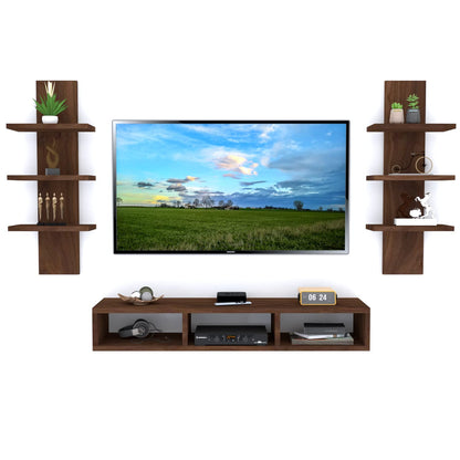 Chipboard WalLMounted TV Entertainment Unit in Brown, Set Top Box Stand for Living Room, Multipurpose Storage Display Rack, Wooden Floating Furniture, Modern Design