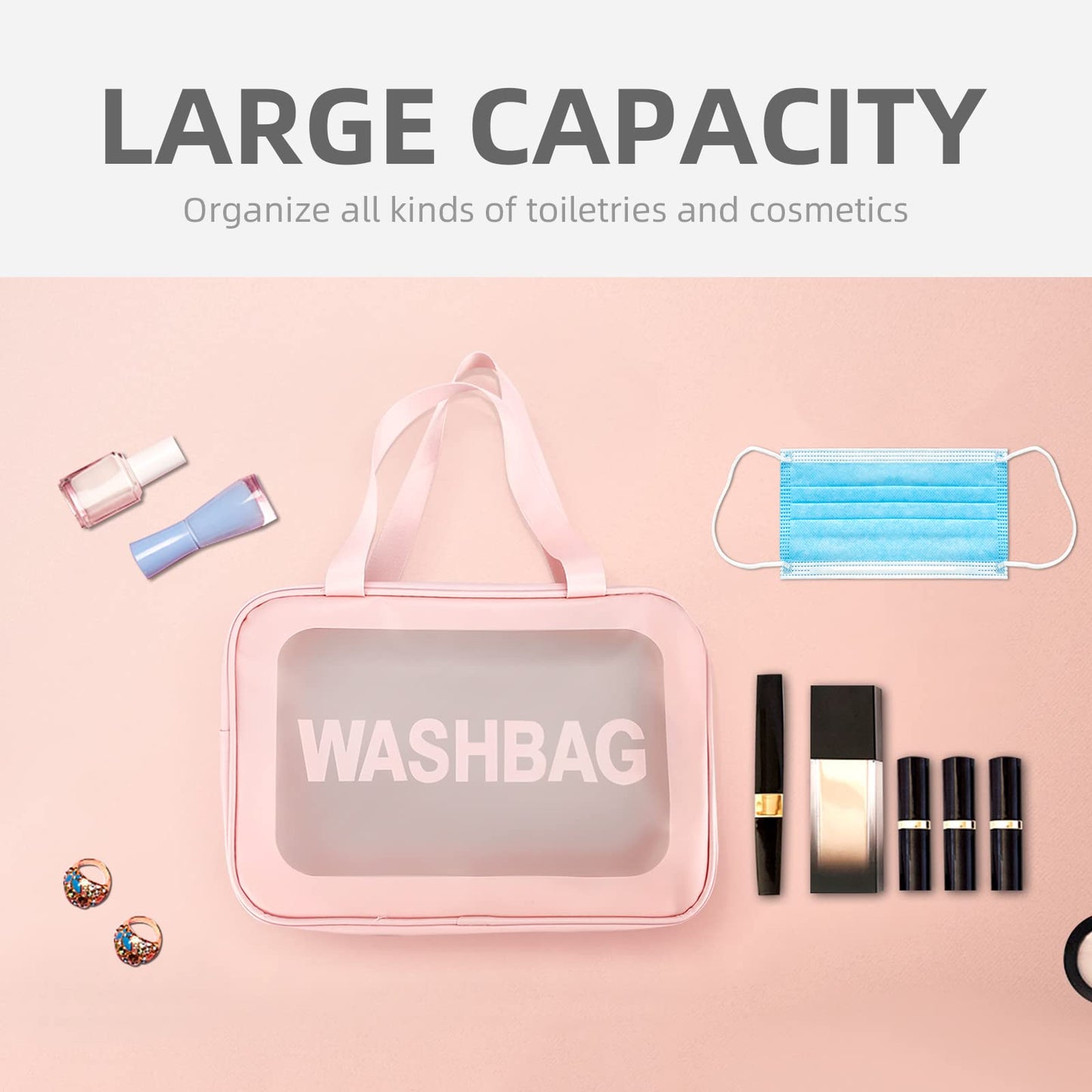 QMET Clear Toiletries Bag, 3PCS Waterproof Transparent Toiletry Travel Bag, PVC Wash Bag Makeup Bag Travel Business Vacation Bathroom Organizer for Men, Women, Kids (Pink), ??, travel toiletry bags