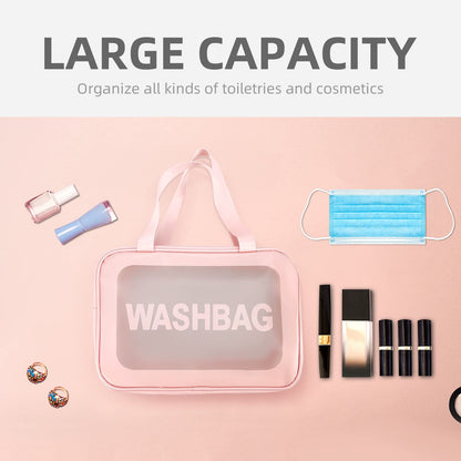 QMET Clear Toiletries Bag, 3PCS Waterproof Transparent Toiletry Travel Bag, PVC Wash Bag Makeup Bag Travel Business Vacation Bathroom Organizer for Men, Women, Kids (Pink), ??, travel toiletry bags