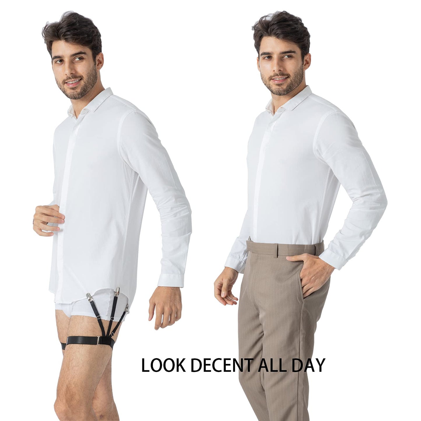 حمالات رجالية - رباط قابل للتعديل لتثبيت القميص وحامل لتثبيته - أشرطة مرنة متينة للملابس الرسمية وغير الرسمية - أسود