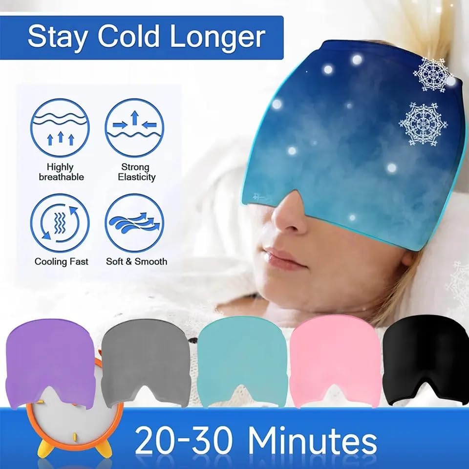 CUBIZ Form Fitting Gel Ice Headache/Migraine Relief Hat, Cold Therapy Migraine Relief Cap/Migraine Ice Head Wrap Ice Pack Mask, Cold Compress Headache Relief Cap for Tension, Sinus & Stress