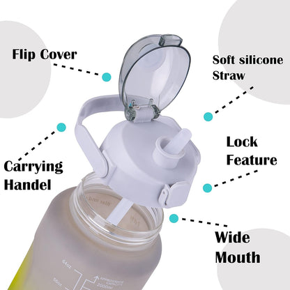 HUBTURE Set of 3 Water Bottle with Motivational Time Marker, Leakproof Durable Non-Toxic Sipper Water bottle for office, School Gallon Water bottle for gym (Black Yellow Grey, Plastic)