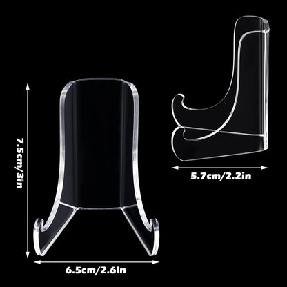 Set of 2 Clear Acrylic Easel Stands, Small Display Holders with Deep Shelves for Plaques, Books, Plates, and Photos, Stable Tabletop Picture Easel for Home & Office Decor (2-Pack)