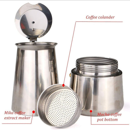 Stainless Steel Espresso Maker Stovetop Coffee Percolator Italian Coffee Maker Moka Pot (4 Cup - 200 ml, Silver)