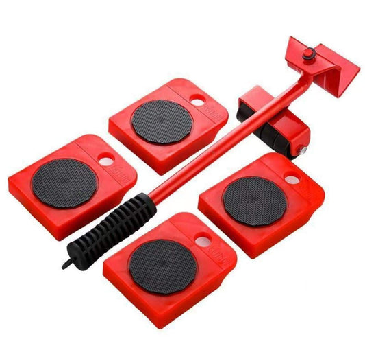 Furniture moving artifact durable furniture lifter household heavy duty universal wheel roller set 5 pieces furniture movers lifter heavy appliance furniture lifting furniture moving tool set (red)
