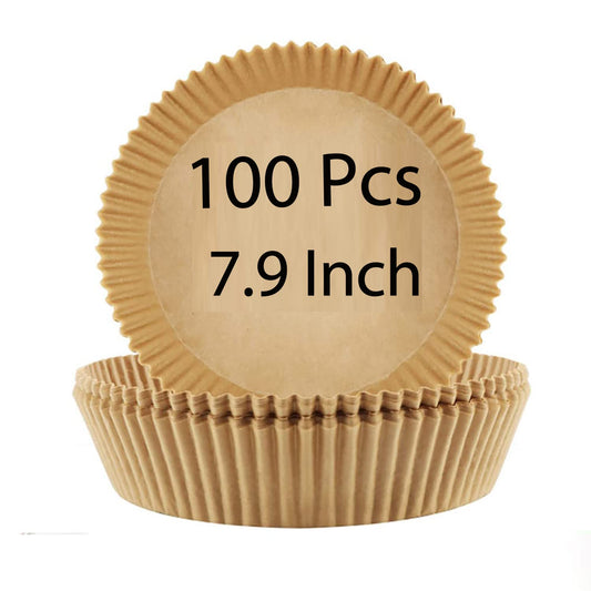 YYJ HOME Air Fryer Disposable Paper Liner 100 PCS Non Stick air Fryer Liners, 7.9 Inch Round air Fryer Oil Paper Liners, Food Parchment Roasting, Food Grade Baking Paper for Baking Roasting Microwave