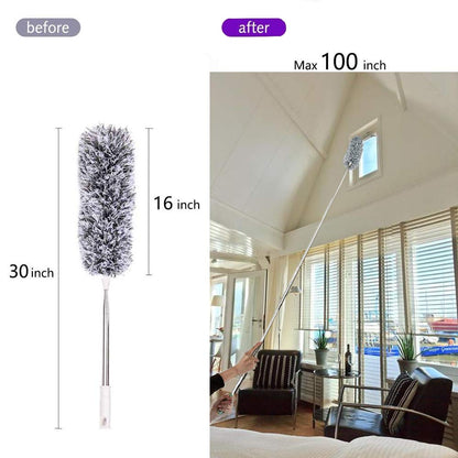 Lomida Feather Duster With Extendable Telescopic Pole - Extra Long 100 Inches, Microfiber With Washable Bendable Head for Cleaning High Ceiling Fans, Blinds, Cobweb, Cars