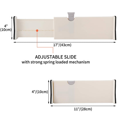 12pcs Adjustable Drawer Dividers Organizer Separators Expandable from 11-17", Plastic Dresser Organizer for Kitchen Bedroom Bathroom Office Desk Closet Clothing