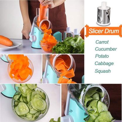 مبشرة جبن يدوية دوارة - قطاعة ماندولين دائرية بقاعدة شفط قوية، قطاعة خضراوات، مطحنة مكسرات، مفرمة جبن متعددة الأغراض