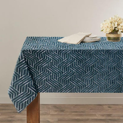 INtex Home Rectangular Tablecloth, Nadia’s Geometrical Design in Heavy Duty Linen Velvet Fabric, Soft Touch for Reception Living Room and Special Occasions - 1 Pc - 130 x 130 cm - Light Biege