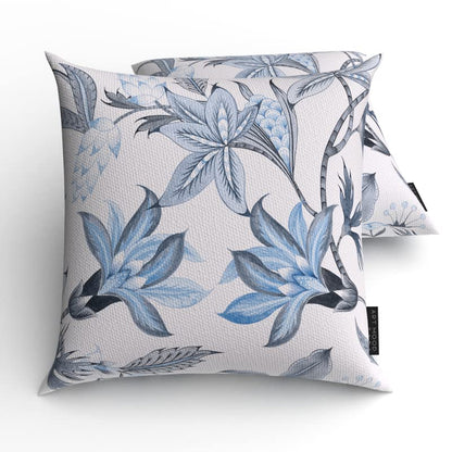 Blue Rosie Velvet Cushion Cover in Blue & White, a plush decorative pillow with an elegant floral rose design, 40x40 cm, adds a touch of timeless romance and luxurious softness to any room