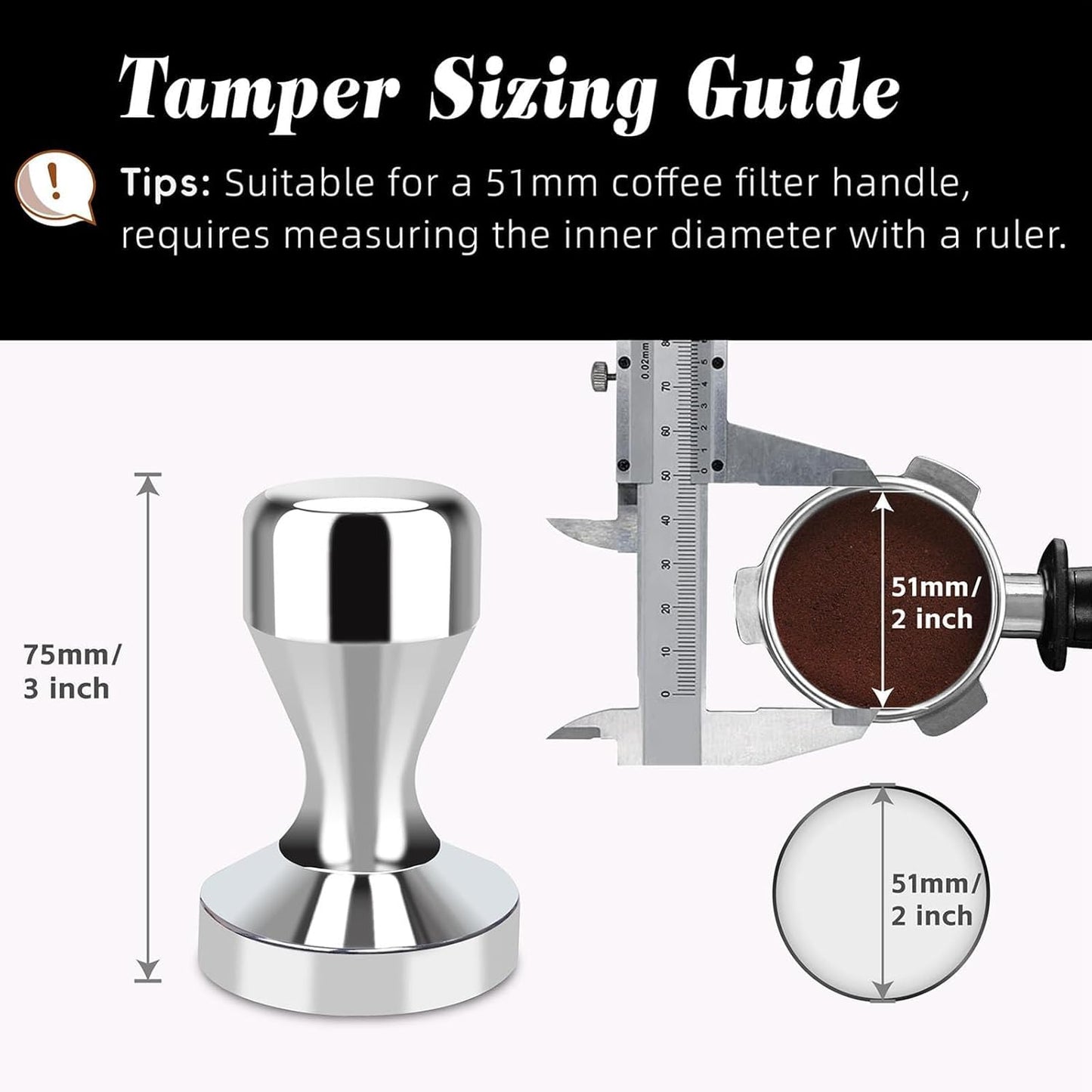 Stainless steel Coffee Tamper, 51mm Espresso Tamper with Stainless Steel Handle Heavy Duty Solid Coffee Bean Tamper