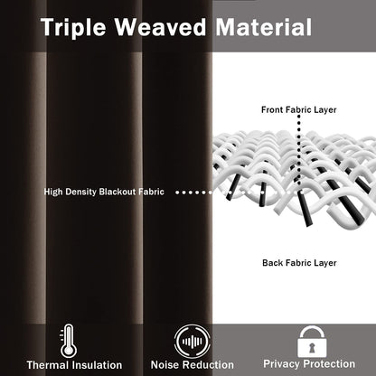 Blackout Curtains with Tiebacks - Thermal Insulated, Light Blocking and Noise Reducing Grommet Curtain Drapes for Bedroom and Living Room, Set of 2 Panels,