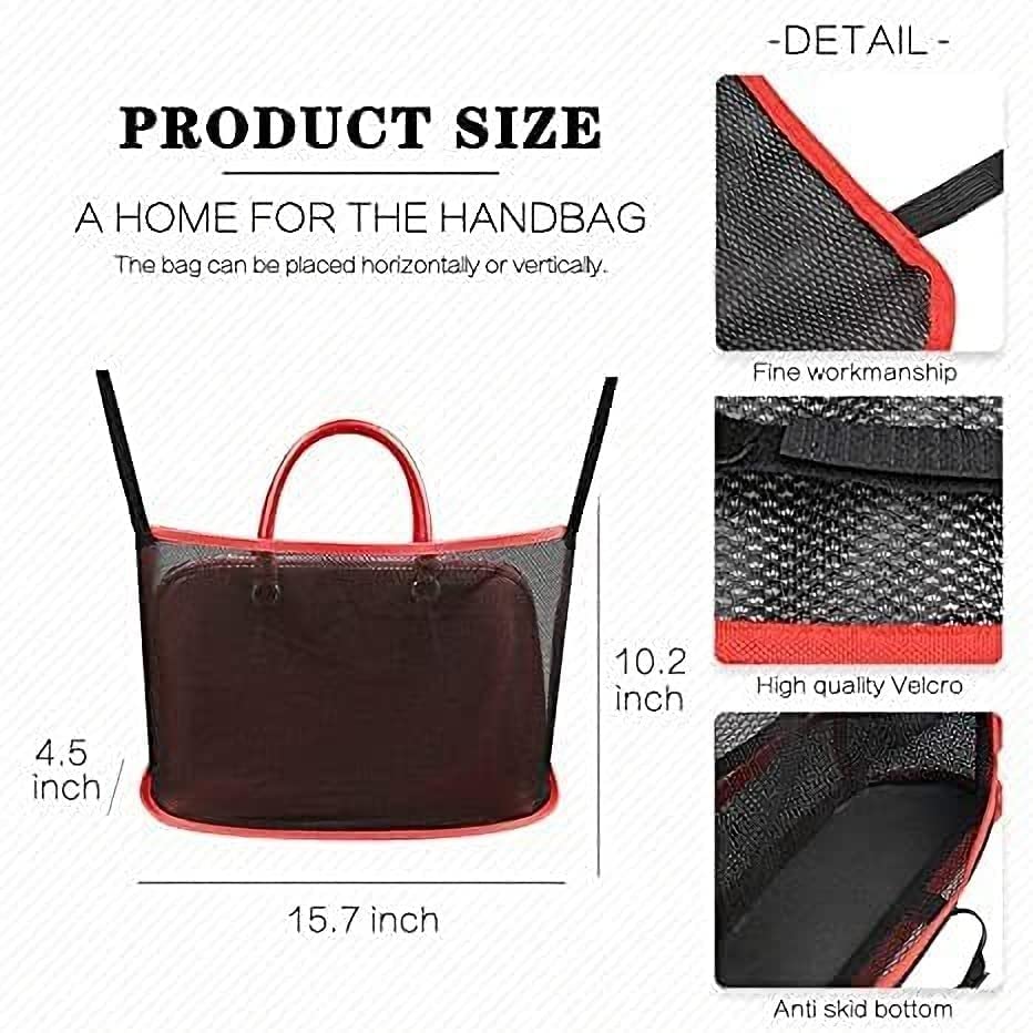 Car Net Pocket Handbag Holder Between Seats, Car Storage Netting Pouch for Purse Storage Phone Documents Pocket, Large Capacity Car Net Bag Barrier of Back Seat Pet Kids Helps To Safe Driving