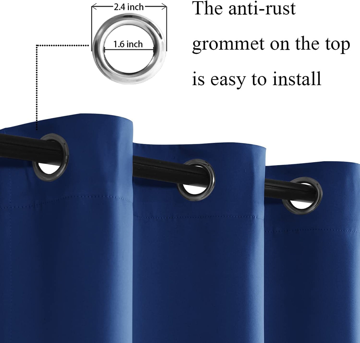 Blackout Curtains with Tiebacks - Thermal Insulated, Light Blocking and Noise Reducing Grommet Curtain Drapes for Bedroom and Living Room, Set of 2 Panels,
