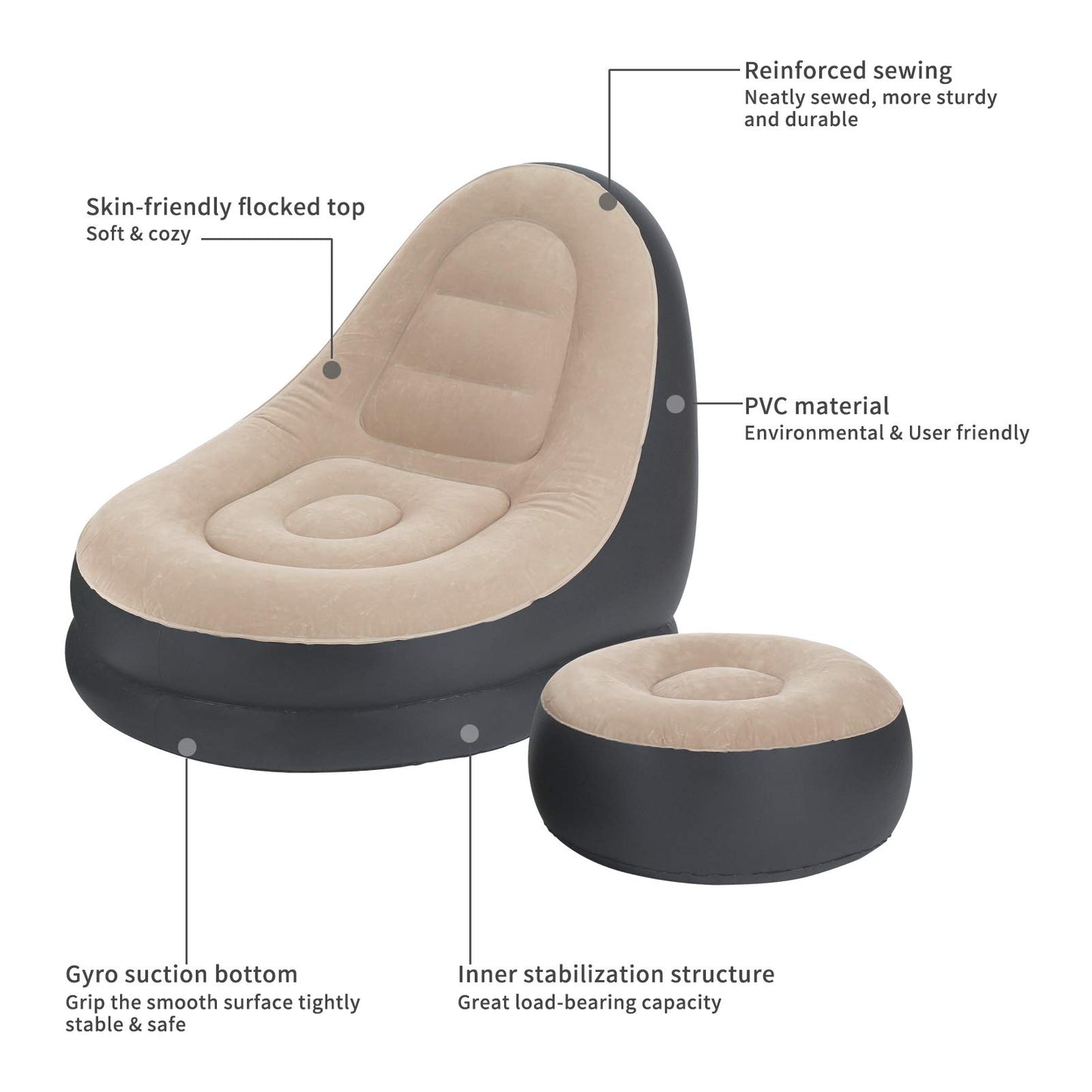 EchoSmile Inflatable Leisure Sofa, Family Inflatable Lazy Sofa, Folding Lounger Sofa with Inflatable Foot Cushion