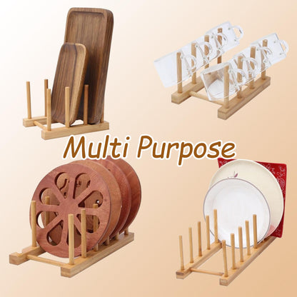 YUNYU Plate Rack Organiser,Dish Drainer Rack Chopping Board Holder,Wooden Storage Rack for Kitchen Cupboards/Bedroom/Study,Storage Holder for Cups/Book/Pot Lid/Baking Tray/Storage Rack,6 slots.