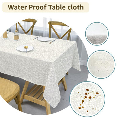 INtex Home Waterproof Tablecloth, Daniella Geometric Pattern Rectangle Table Cover, Stain Resistant Wipeable Fabric for Kitchen Dining Table, 1 Piece - Geometric Maze - Off-White - 200 x 270 cm