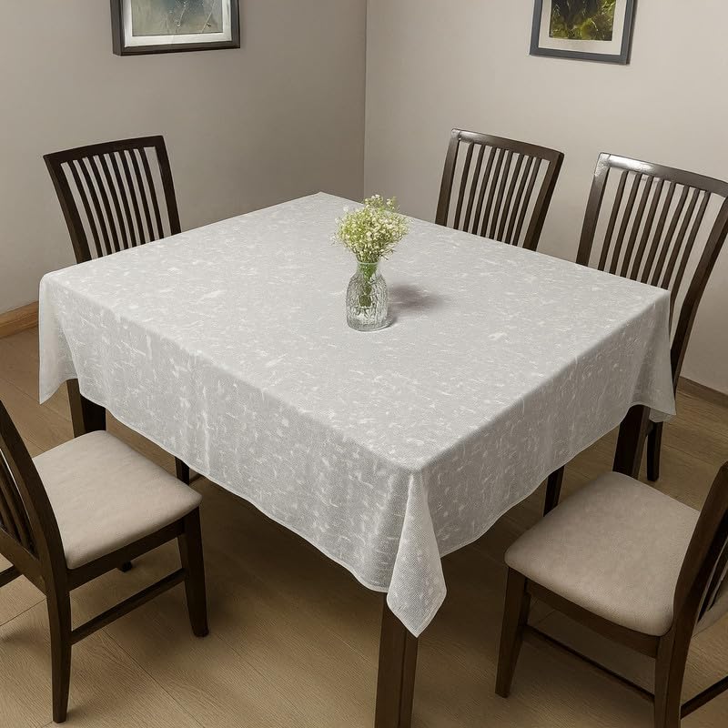 INTEX HOME Tablecloth Set, Semi-Transparent Linen Fabric, Square Design, Lightweight and Wrinkle-Resistant, 130×130 cm Each, Set of 2, Off-White, Elegant Table Covers for Dining and Kitchen