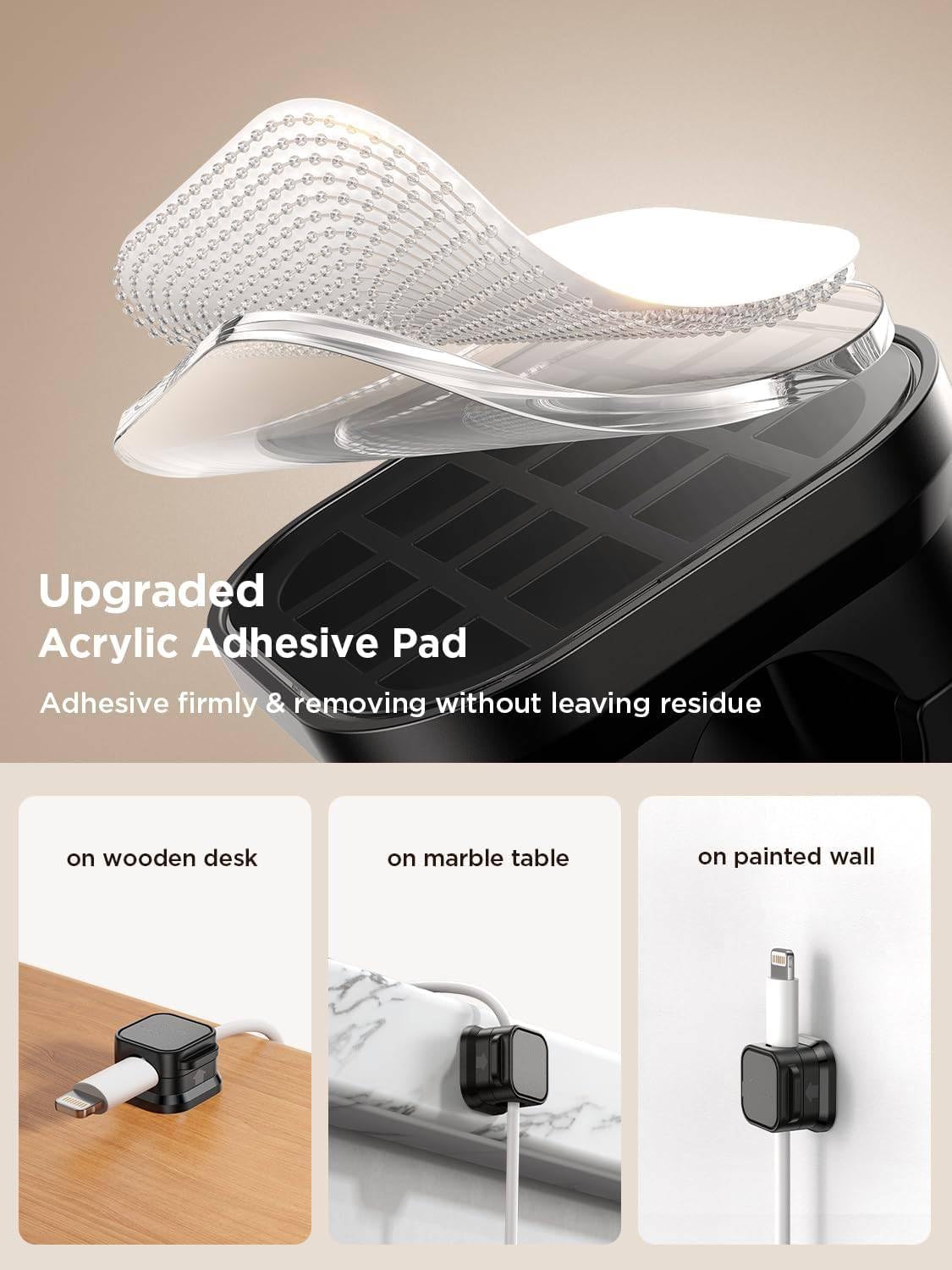 Magnetic Cable Organizer Clips, Pack of 6, Strong Adhesive Wire Holder for Charger Cables, USB, HDMI, Desk, and Car Cord Management, No Residue, Durable, and Easy to Use