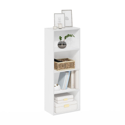 4-Tier Bookcase, Modern Bookshelf and Storage Organizer in White Finish, Tall and Simple Design for Home, Office, or Living Room, Easy Assembly Furniture