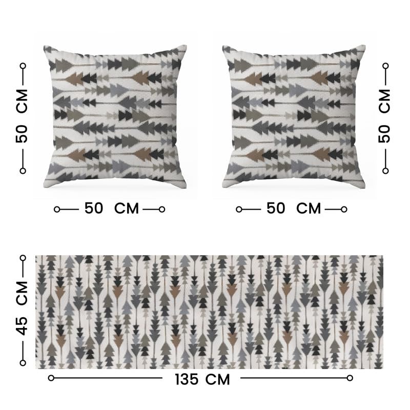 INTEX HOME Sofia Elegance 3-Piece Set – Linen Velvet Table Runner 45x135 cm - 2 Cushion Covers 40X40 cm – Elegant Home Décor for Dining Table & Living Room – Grey