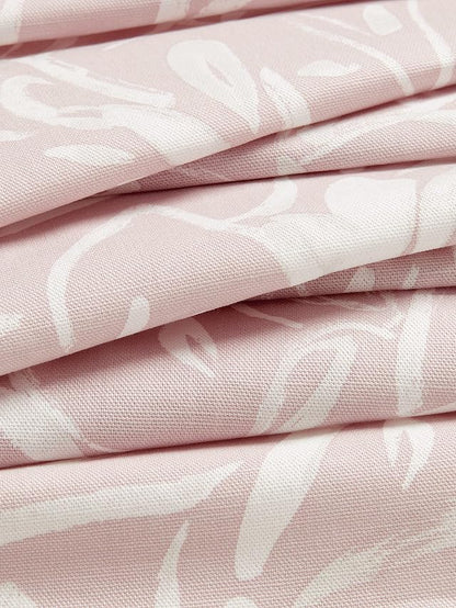 Linen Velvet Curtains - Pink Printed Leaves Sheer - Steel Grommets - 1 Piece