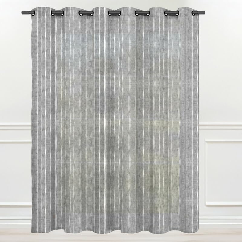 Intex CURTAINS HOUSE Natural Semi Sheer Linen Curtains for Living Room – Light Filtering Drapes with Steel Grommets and Random White Stripes, One Panel - Off-White - 200W x 230L CM