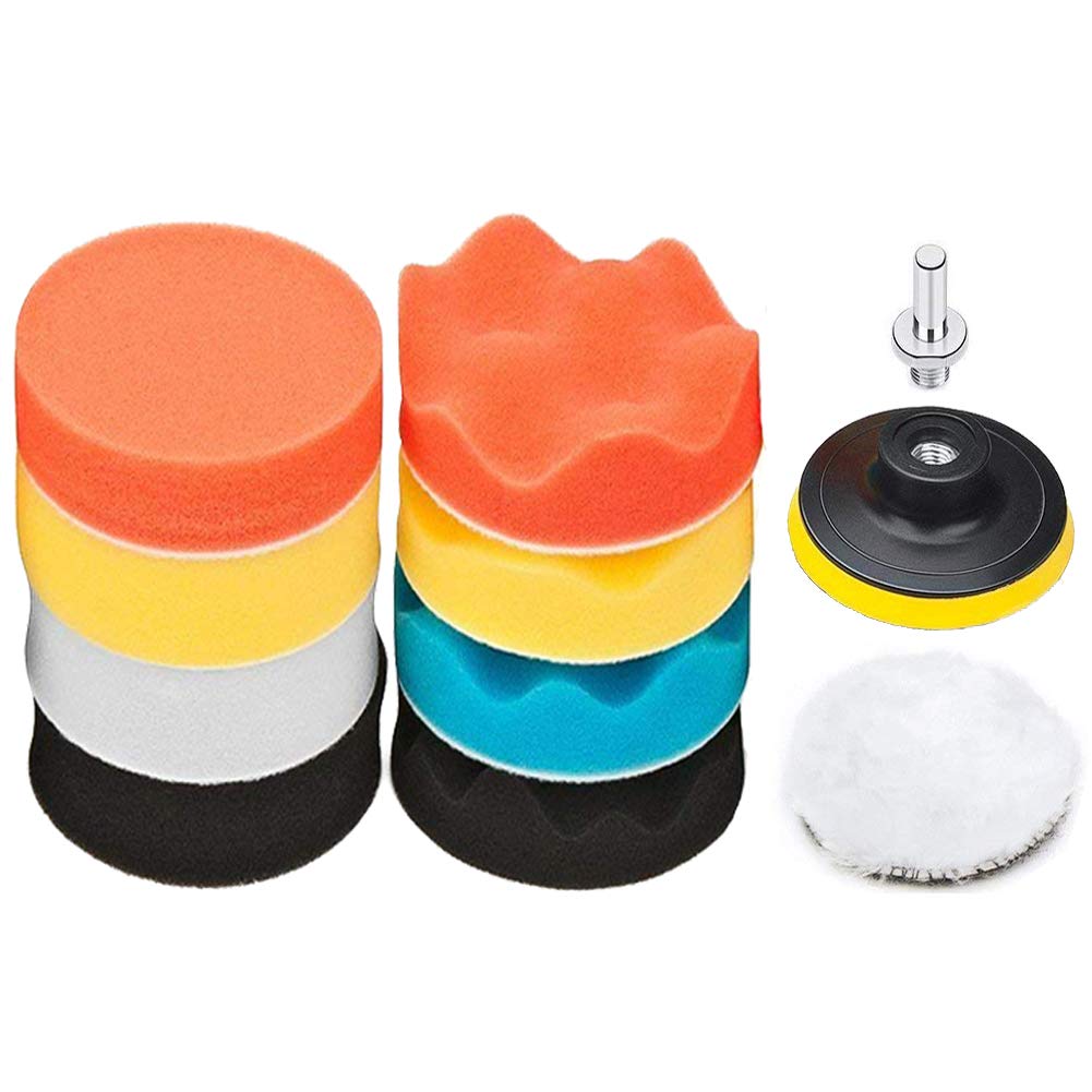 11 Pcs Polishing Pads Sponge,3" Woolen Waxing Buffing Kits Compound Auto Car Polisher M10 Drill Adapter