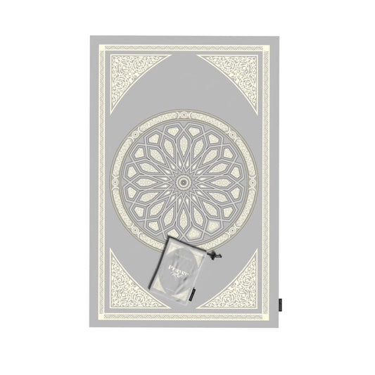 Al-Qubba Portable Prayer Mat, a Waterproof and Lightweight Foldable Travel Rug in a Convenient Pocket Size, Grey, an Ideal Companion for Daily Prayers (Salah) at the Office, Park, or on Vacation