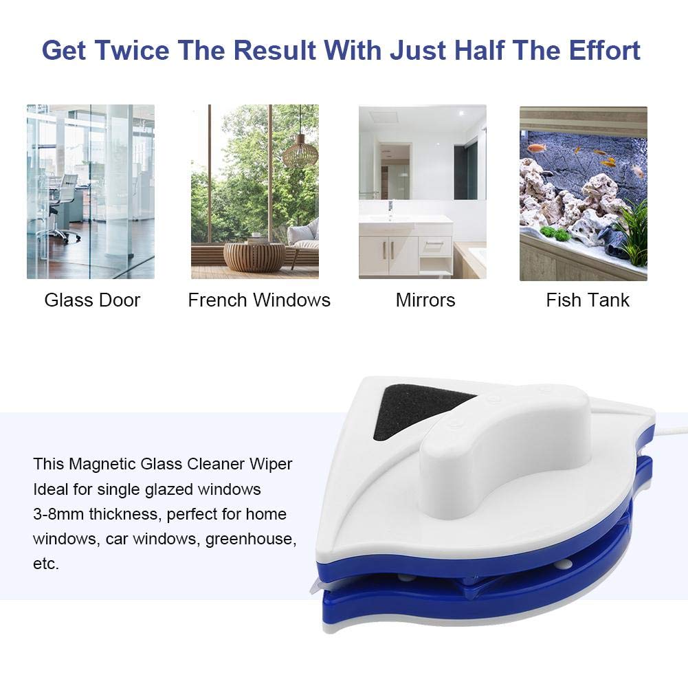 Brrnoo Magnetic Window Cleaner, Double-sided Glass Wiper Cleaner, Ultra-Strong Both Side Glass Surface Cleaning Brush Wiper Tools with Ergonomic Handle (3-8mm)