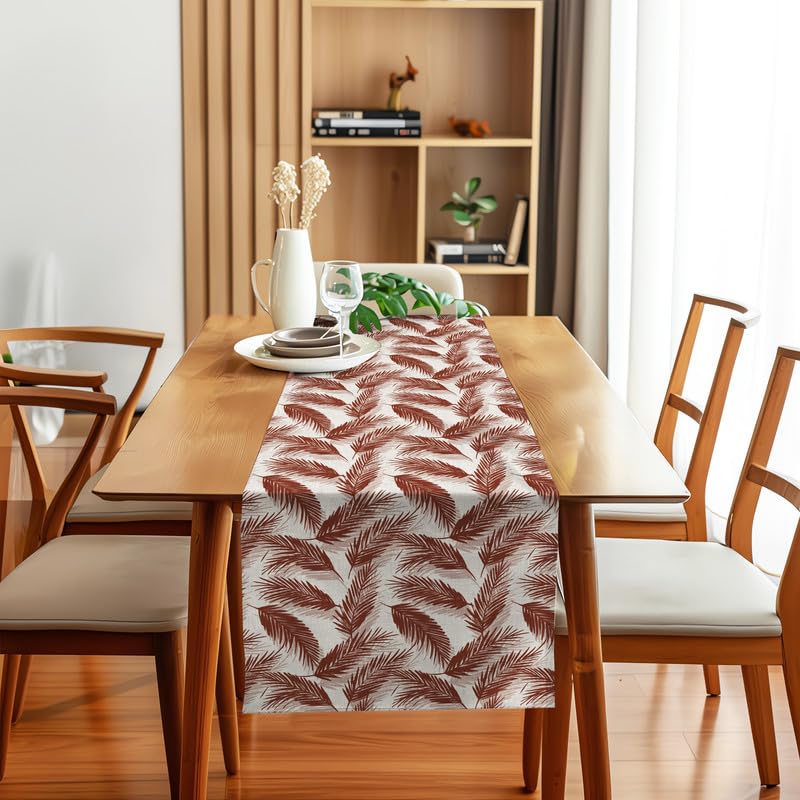 INTEX HOME Linen Velvet Table Runner, Bella Leaf Pattern, Premium Soft Fabric, 45W×135L CM, Turquoise, Elegant Dining and Living Room Decor, Luxurious Protection for Daily Use and Special Occasions