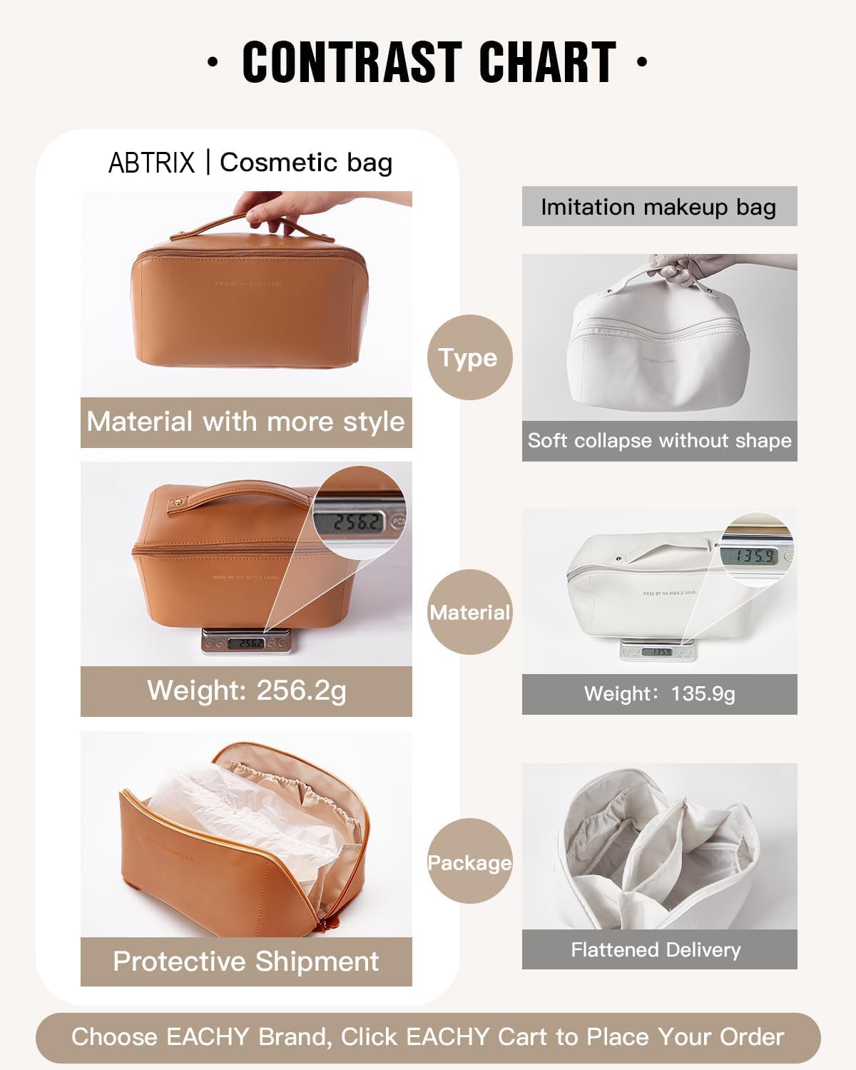 ABTRIX WITH AB Travel Makeup Bag,Large Capacity Cosmetic Bags for Women, Waterproof Portable Pouch Open Flat Toiletry Bag Make up Organizer Brown, 9.25" X 4.13" 4.33", Travel Accessories