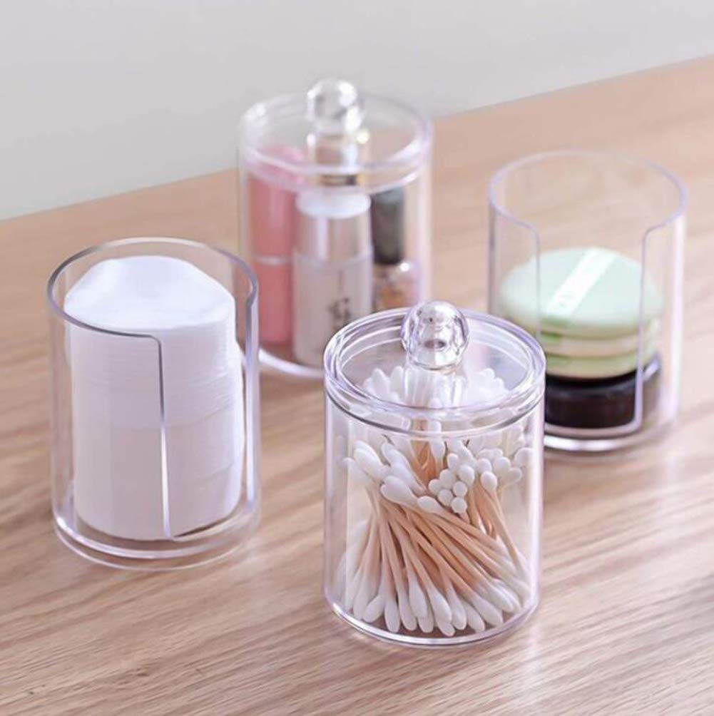 2 in 1 Clear Acrylic Cotton Swabs Holder Makeup Pads Container Makeup Organizer with Lid Cosmetic Jars Bathroom Storage Dispenser Case for Cotton Pads Swabs Q-Tips