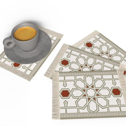 Rug Coaster Set – Set of 4 Mini Carpet Coasters with Velvet Surface & Leather Backing, Non-Slip, 14x9 cm, Elegant Table Protection & Gift Idea