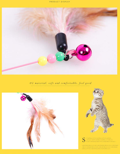 Blnboimrun 2PCS Pet Teaser Cat Toy Steel Wire Feather Interactive Cat Stick Training Kitten Wand Toys