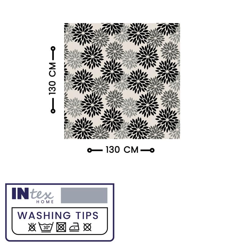 INTEX HOME Linen Velvet Floral Tablecloth, Textured Fabric for Elegant Dining, Special Occasions and Home Decor, Ultra-Soft, Wrinkle-Resistant, Spill-Proof, 130 x 190 cm, Black and Grey