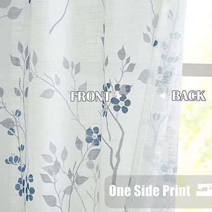 Natural Linen  Printed Floral Curtain - Steel grommets