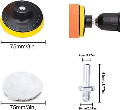 11 Pcs Polishing Pads Sponge,3" Woolen Waxing Buffing Kits Compound Auto Car Polisher M10 Drill Adapter