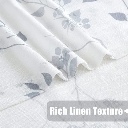 Rich Natural Linen curtains - Printed floral curtains- Semi-transparent - Road Pocket grommets for living room, bedroom, kitchens, 1 piece