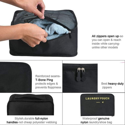 None Brand 6 pieces/set travel storage bag-with laundry bags & digital pouch for clothes luggage packing cube organiser suitcase (Black)